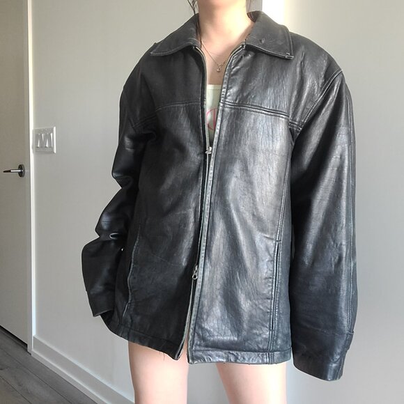 Daniel Two-Way Zip Oversized Leather Jacket - Picture 4 of 16